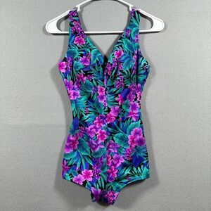 Vintage Maxine Of Hollywood One Piece Swimsuit Womens‎ 10 Purple Green Floral